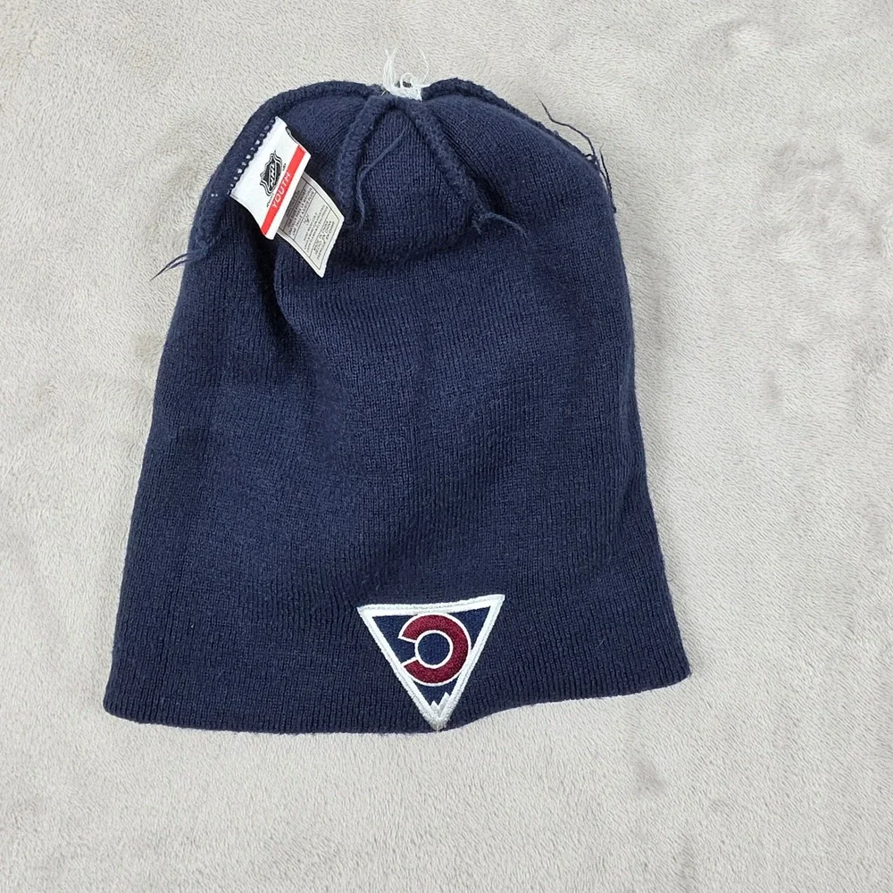Colorado Avalanche Beanie Hat Youth Large Blue Red Knit Cuff Pom NHL Hockey Warm